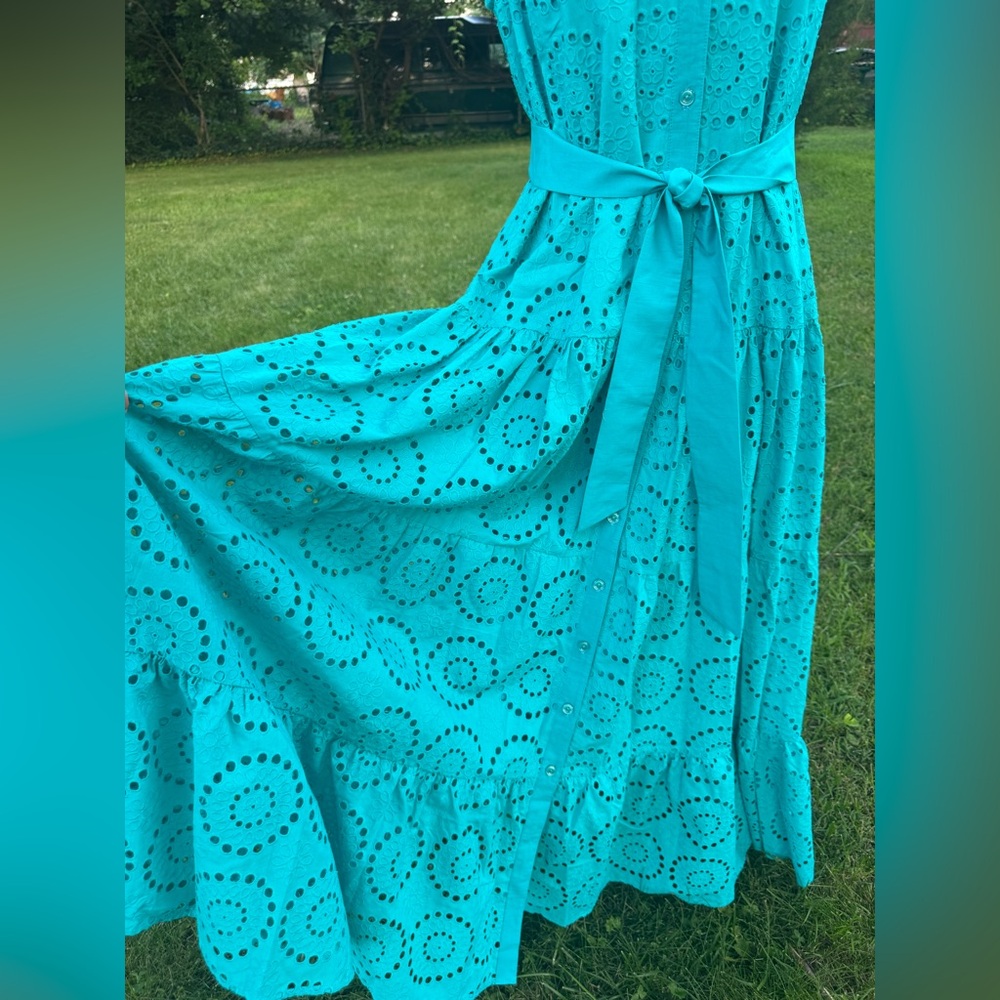 NWOT Lilly Pulitzer ❤️🔥SAMPLE❤️🔥Maxi Teal Sleeveless Eyelet Dress 10 - Picture 14 of 17